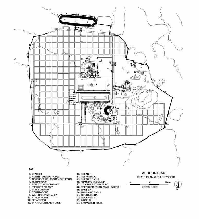 Aphrodisias Excavations State Plan with City Grid